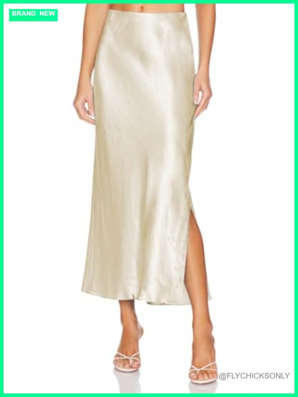 Satin Silk Maxi Slit Skirt Elastic Waistband Leopard Print